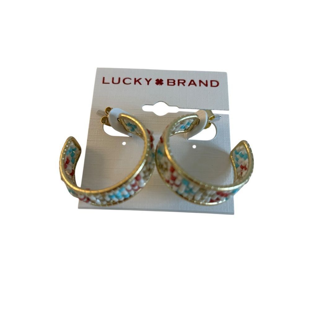 Southwestern Style Beaded Gold Earrings with Multicolor Accents.